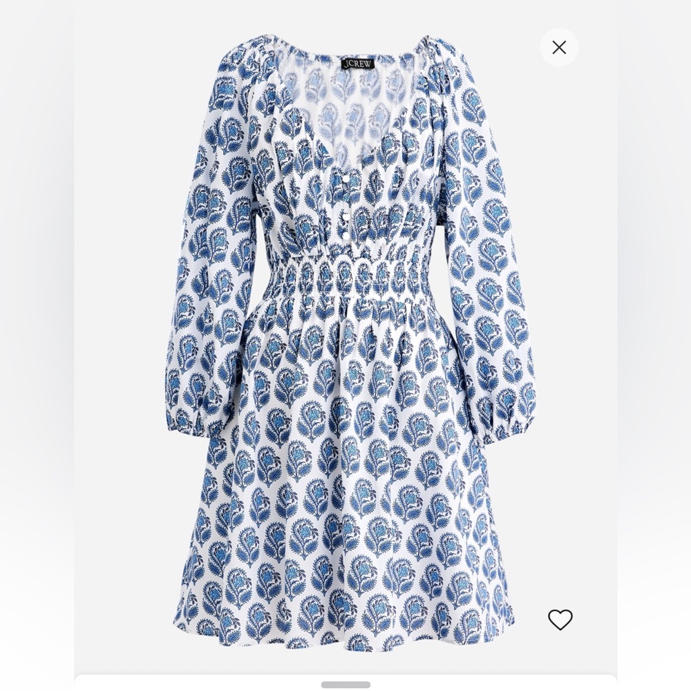 J. Crew Long Sleeve Dress in Blue and White Paisley EUC - Picture 2 of 6